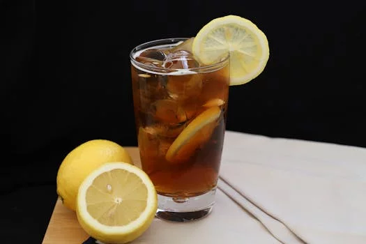 fresh lemonade with ice and lemon